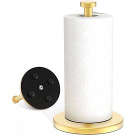 VEHHE Gold Kitchen Roll Holder, Free Standing Paper Towel Holder with Suction Cups, Kitchen Towel Holders for Standard and Large Rolls, Suit for Kitchen, Dining Room,Bathroom