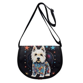 Kuiaobaty White Westie Dog Women Shoulder Bag Crossbody Bag Novelty Paint Dog Stars Crescent Bags Simple Messenger Bag Dumpling Bag