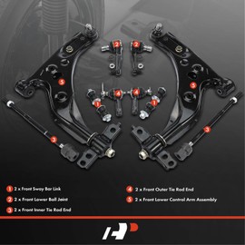 A-Premium Set of 10, Front Lower Control Arm, Sway Bar Link, Lower Ball Joint, Inner Outer Tie Rod End, Compatible with Ford Escort 1997-2003, Mercury Tracer 1997-1999, L4 2.0L