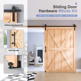 EaseLife 10 FT Sliding Barn Door Track and Handle Hardware Kit,Basic J Pulley,Slide Smoothly Quietly,Easy Install (10FT Track Kit for 54"~60" Wide Single Door)
