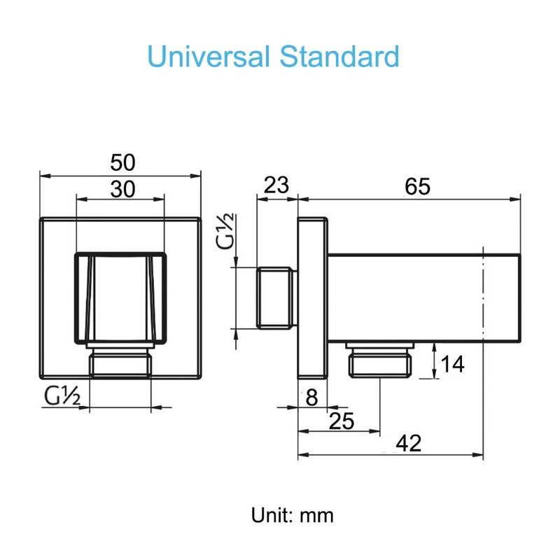 Chrome Hose Connection with Shower Holder, Keymark Brass Square Wall