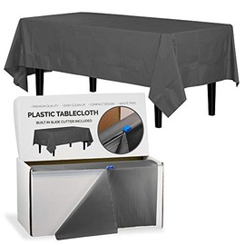 Exquisite 54 Inch X 100 Feet Black Plastic Table Cover Roll in A Cut - to - Size Box with Convenient Slide Cutter. Cuts Up to 12 Rectangle 8 Feet Plastic Disposable Tablecloths