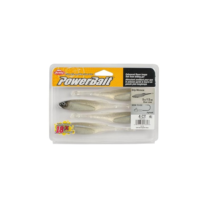 Berkley PowerBait Drip Minnow Fishing Bait, Blue Liner, 5 in,