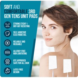 TENS Unit Replacement Pads TENS Unit Pads Electrodes Pads 2”x 4”16Pack Reusable Self-Adhesive Pads(pin-in),Latex-Free,for Self-Adhesive TENS Pads for TENS/EMS Muscle Stimulation Machine