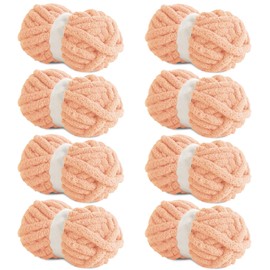 HOMBYS Apricot Pink Chunky Chenille Yarn for Crocheting, Bulky Thick Fluffy Yarn for Knitting,Super Bulky Chunky Yarn for Hand Knitting Blanket, Soft Plush Yarn, 8 Jumbo Pack (27 yds,8 oz Each Skein)
