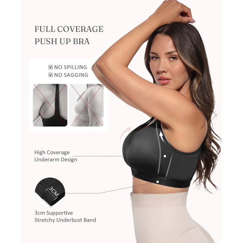 FeelinGirl Front Closure Post Surgery Compression Bra with Adjustable Straps