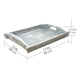 Allgala Wooden Tray 17""x13""x2"" Boat Style Vintage Grey Stylish Rustic Farmhouse Decor Serving Platter | Wooden Ottamen Tray | Coffee Table Tray I Bed Tray, Gray