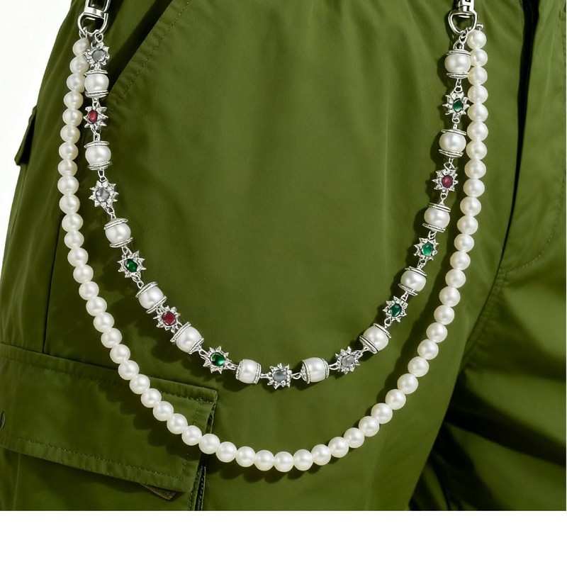 Layered Pants Chain Hip Hop Gothic Wallet Chain Metal Pearl