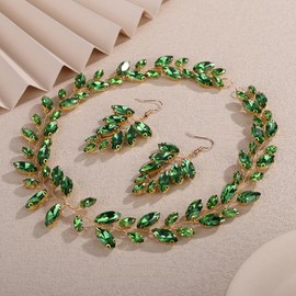 Teyglen Green Crystal Bride Wedding Hair Vine Handmade Rhinestone Bridal Headband Wedding Hair Piece Shiny Rhinestone Headpiece Hair Accessories for Women Bridesmaid(Green)