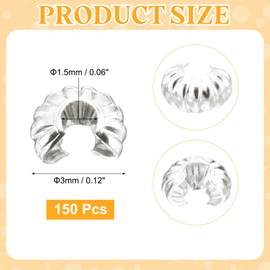 sourcing map 150 Pcs Crimp Bead Covers, 3mm/0.12" Half Round Open Crimp Beads Knot Cover, Metal Small Loose Beads End Tip Caps for Craft DIY, Silver