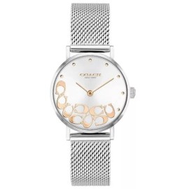 Coach 14503858 Perry Silver/Rose Gold Tone Logo Dial Mesh Band Women's Watch