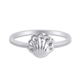 AFFY 14k White Gold Plated 925 Sterling Silver Lovely Tiny Coastline Seashell Ring Jewlery for Her Women Birthday Ring Size-6.5