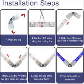 ENQIMAOYI LED Strip Connectors, Transparent, 4 Pin L Shape, LED Corner Connectors, Strip to Strip Jumper, Extension Wire, Angle Connector, Kitchen Cabinet, Bedroom, DIY LED Strip Project