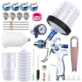 Zeinlenx HVLP Spray Gun with 10Pcs 600ML Disposable Paint Cups, Automotive Gravity Feed Spray Gun Kit with 4 Nozzles,1.4/1.7/2.0/2.5mm, Sprayer Gun with Air Compressor Regulator for Auto Paint (Blue)