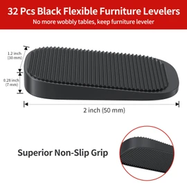Ezprotekt Furniture Levelers, 32 Pcs 2" Black Multi-Purpose Flexible Rubber Shims for Leveling Feet Stable - Anti-Wobble Pad for Uneven Table, Sofa, Chair, Cabinet, Dresser Leg, Toliet for Leveling