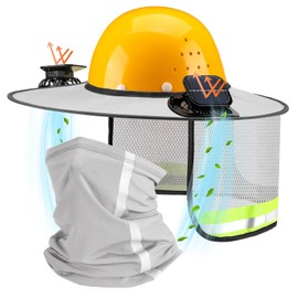1 Set Sun Hard Hat Shade Full Brim Hard Hat Sun Visor with Solar Fans and Neck Sunshade Cover High Visibility Full Brim Mesh with Reflective Strip, Summer Protection Accessories(Light Gray)