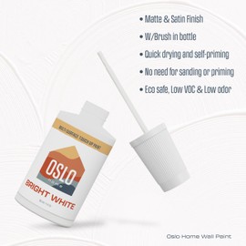 Oslo Home Touch Up Paint, Bright White, 1oz, Satin, w/brush in bottle, Quick drying, for Home repairs, Kitchen Cabinets, Furniture