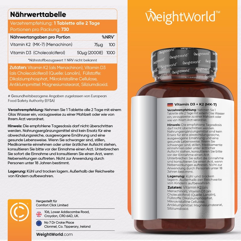 Vitamin D3 K2 2000 IU - 400 tablets with 75mcg