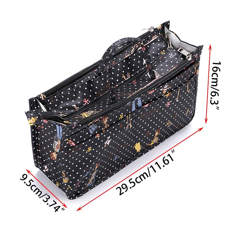 IGNPION Printed Handbag Insert Organiser with 13 Pockets, Expandable Zipper