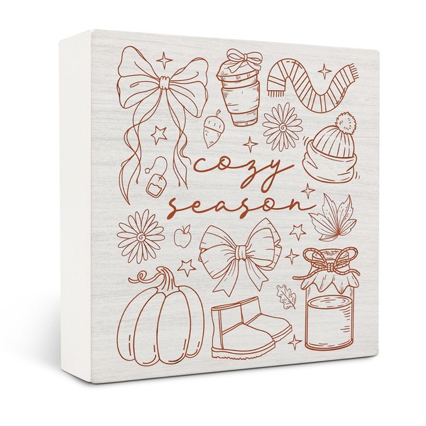 OVAcational Cozy Fall Wooden Box Sign Desk Decor, Coquette Bow