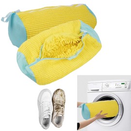 Newpop Pack of 2 Shoe Wash Bags, Washing Machine, Shoe Bag, Laundry Bag, Shoe Bag, Sneaker Laundry Net Laundry Bag with Zip, Reusable, 39 x 19 cm (Yellow)