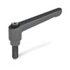 Adjustable clamping lever with external thread, black, M8 x 25