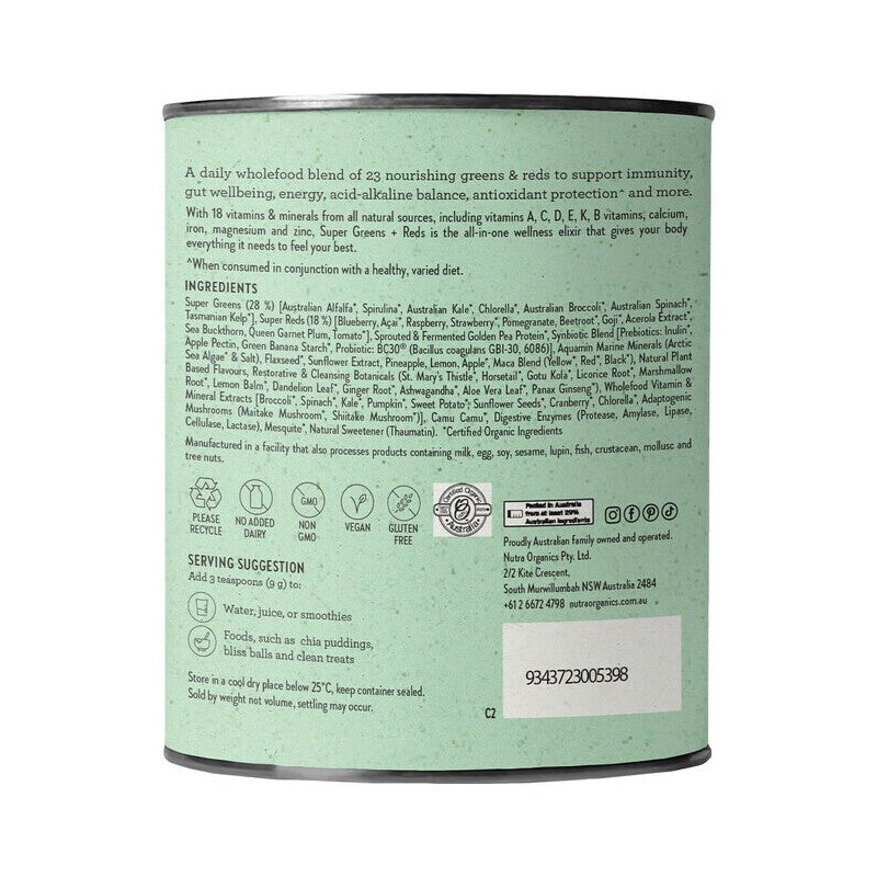 Nutra Organics Super Greens + Reds, 150 g