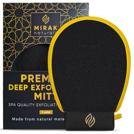 Mirak Naturals DEEP EXFOLIATING MITT - PREMIUM Body Scrubber - Kessa exfoliating Glove | Double Sided Bath Shower Exfoliating Glove | Fake Tan Remover Mitt (Black 1 PC)