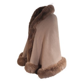 ZLYC Women Winter Faux Fur Shawl Stole Warm Wrap Cape (Khaki)