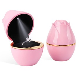 Rolin Roly Pink Ring Box with LED Light Rose Jewelry Ring Case Jewellry Display Gift Boxes for Proposal Wedding Ring Box Ceremony Engagement Proposal Anniversary