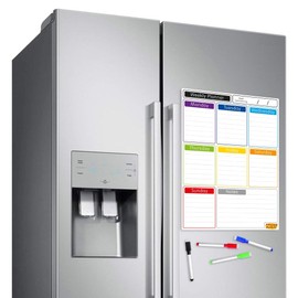 Magnetic Whiteboard for Fridge: Multi-Functional Portrait Weekly Planner, Meal Planner, and Calendar, 42x30cm with Colourful Erasable Pens