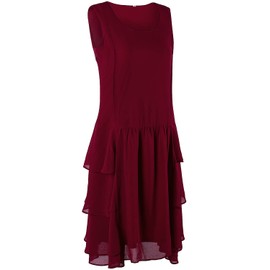Vijiv Womens 1920s Inspired Flapper Dress High Tea Great Gatsby Maroon with Tiered Skirt 20s Dress Red Medium