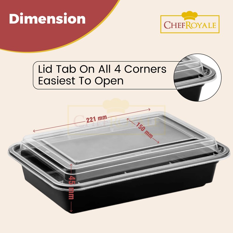CHEF ROYALE 1 Compartment Meal Prep Containers BPA Free Reusable