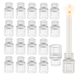 Glasseam Glass Candle Stick Holder: Small Candlestick Holders for Taper Candles, Bulk Candle Sticks Holder Decor Set of 20, Mini Crystal Clear Candle Holder for Wedding Centerpieces Party Decorations