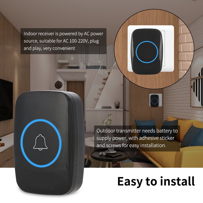Wireless Music LED Doorbell Outdoor Transmitter Indoor Receiver 300m Remote