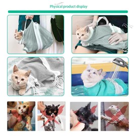 7-Piece Cat Bathing Set - Anti-Scratch Silicone Shoes, Claw Covers, Shower Net, Bathing Bag & Elizabethan Collar (Grey-3)