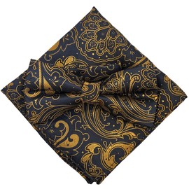Paisley Navy X Gold [Bow Tie & Pocket Square] Set of 2 Men's one-touch Formal Magician