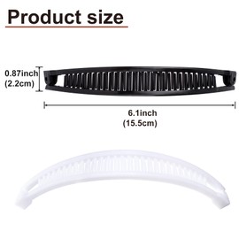 VARMDUKKE 2PCS Banana Hair Clips, Large Strong Hair Claw Clip with Double Combs, Classic Non-slip Hair Accessories for Women Straight Curly Long Hair - White, Black (Smooth Egde)