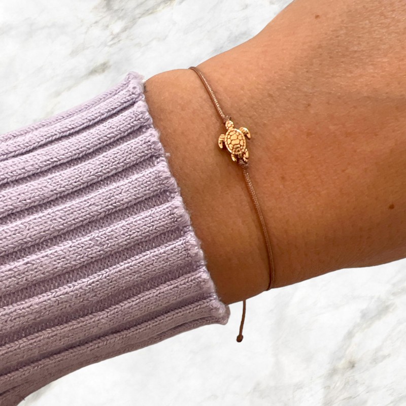 Rose Gold Bracelet Brown Textile Bracelet With Rose Gold Tortoise/Turtle