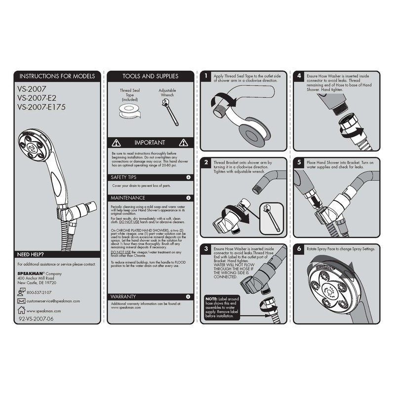 Speakman VS-2007 Napa Anystream Multi-Function Adjustable Handheld Shower Head, 2.5
