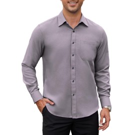 HISDERN Mens Dress Shirts Long Sleeve Purple Button Down Pure Plum Formal Collared Shirts for Men Business Causal Regular Fit Oxford Cotton Clothing