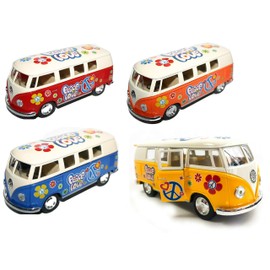 Set of 4: 5" Classic 1962 Volkswagen Van with Decal 1:32 Scale (Green/Maroon/Red/Yellow)
