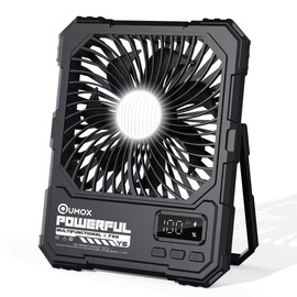 QUMOX Ventilatore da Campeggio Ricaricabile 20000mAh con Luce LED, Telecomando, 100 Livelli di Velocità, Timer 2/4/6H, Gancio e Supporto, Ventilatore Portatile per Tenda, Viaggio, Casa (Nero)