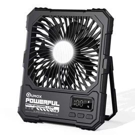 QUMOX Ventilatore da Campeggio Ricaricabile 20000mAh con Luce LED, Telecomando, 100 Livelli di Velocità, Timer 2/4/6H, Gancio e Supporto, Ventilatore Portatile per Tenda, Viaggio, Casa (Nero)