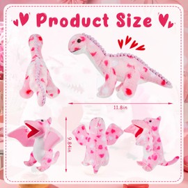 Deekin 2 Pcs Valentine's Day Stuffed Animals Toy Love Plush Dinosaur Stuffed Animal Holding Heart Kawaii Pink Dinosaurs for Boys Girls Xmas Gift Soft Dinosaur Plush for Valentine Party(Cute)