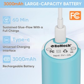 ROMECH Cordless Hot Glue Gun, Auto Dispensing Craft Glue Gun with 30 Pcs Glue Sticks, 3Ah Type-C Rechargeable Glue Gun Kit with Storage Case (Cyan)