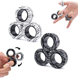 ASIOWELY Magnetic Rings ADHD Toy Fidget Toys Adults, 6 Pieces Cool Fidget Magnetic Rings for Anti-Stress Spinner Finger Ring for Children Teenagers Gifts for 3-6-8 + Year Old Boys