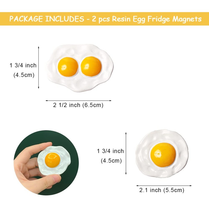 2 PCS Resin Fried Egg Refrigerator Magnet, 3D Egg Home