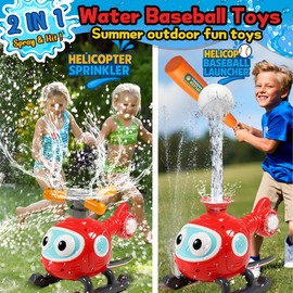 2 in 1 Water Sprinklers T Ball Set for Kids & Toddlers, Outdoor Baseball and Spray Play Toy, Backyard Summer Yard Games, Connects to Garden Hose, Fun Water Toys for Lawn, Pool or Party Activities