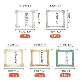 sourcing map 5 Pcs Vintage Resin Picture Frames, 3.4'' x 3.4'' Mini Picture Frames Wall Hanging Frames Display Frame Photo Holder for Home Wall Jewelry Display Hotel Decor, Multicolor